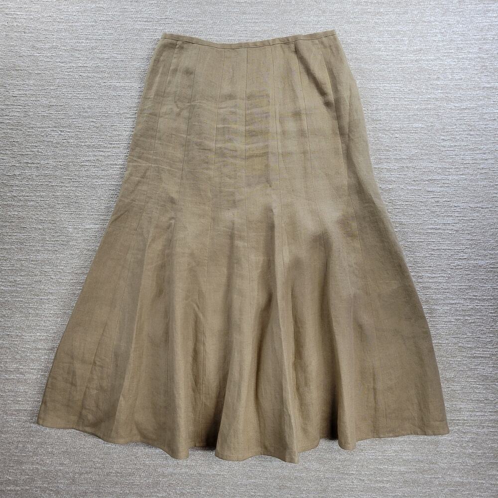 VTG Talbots Irish Linen Skirt Womens 10 Tan Beige Paneled Pleated Midi Lagenlook